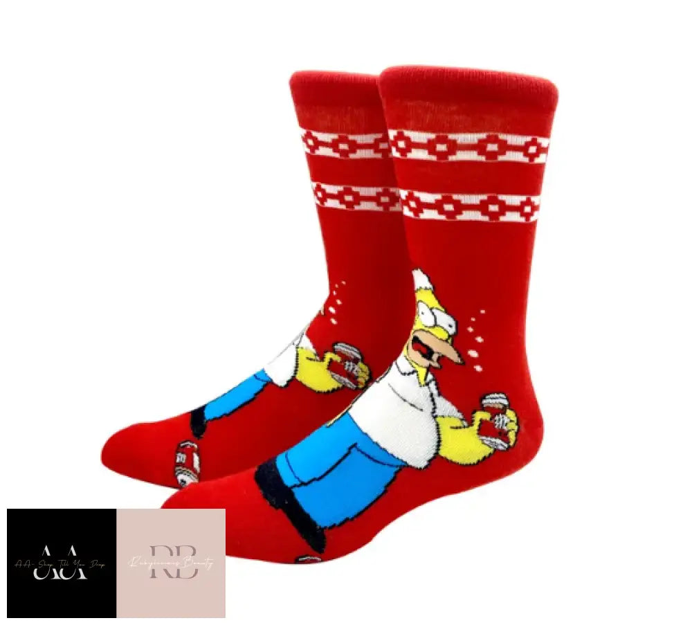 1 Pair Novelty Cartoon Socks - Red Christmas Homer