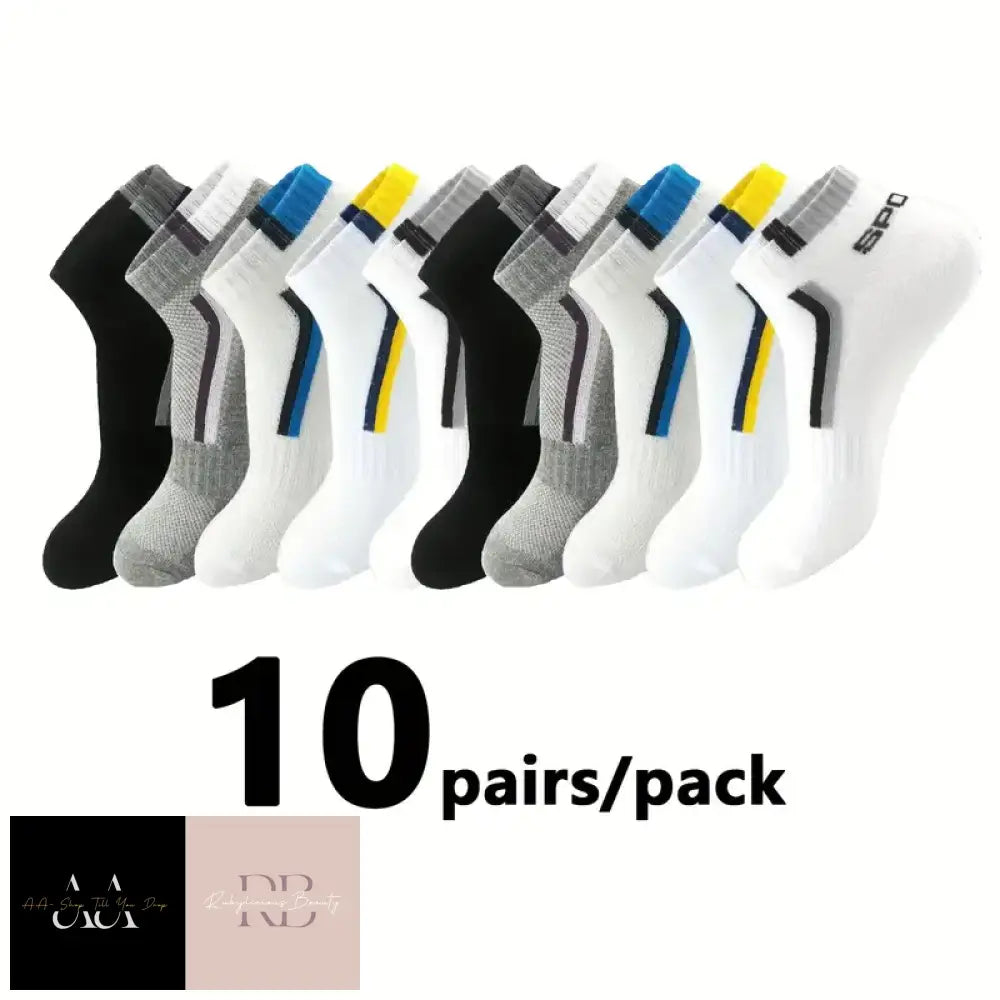 10 Pairs Of Men’s Simple Stripe Pattern Liner Anklets Socks