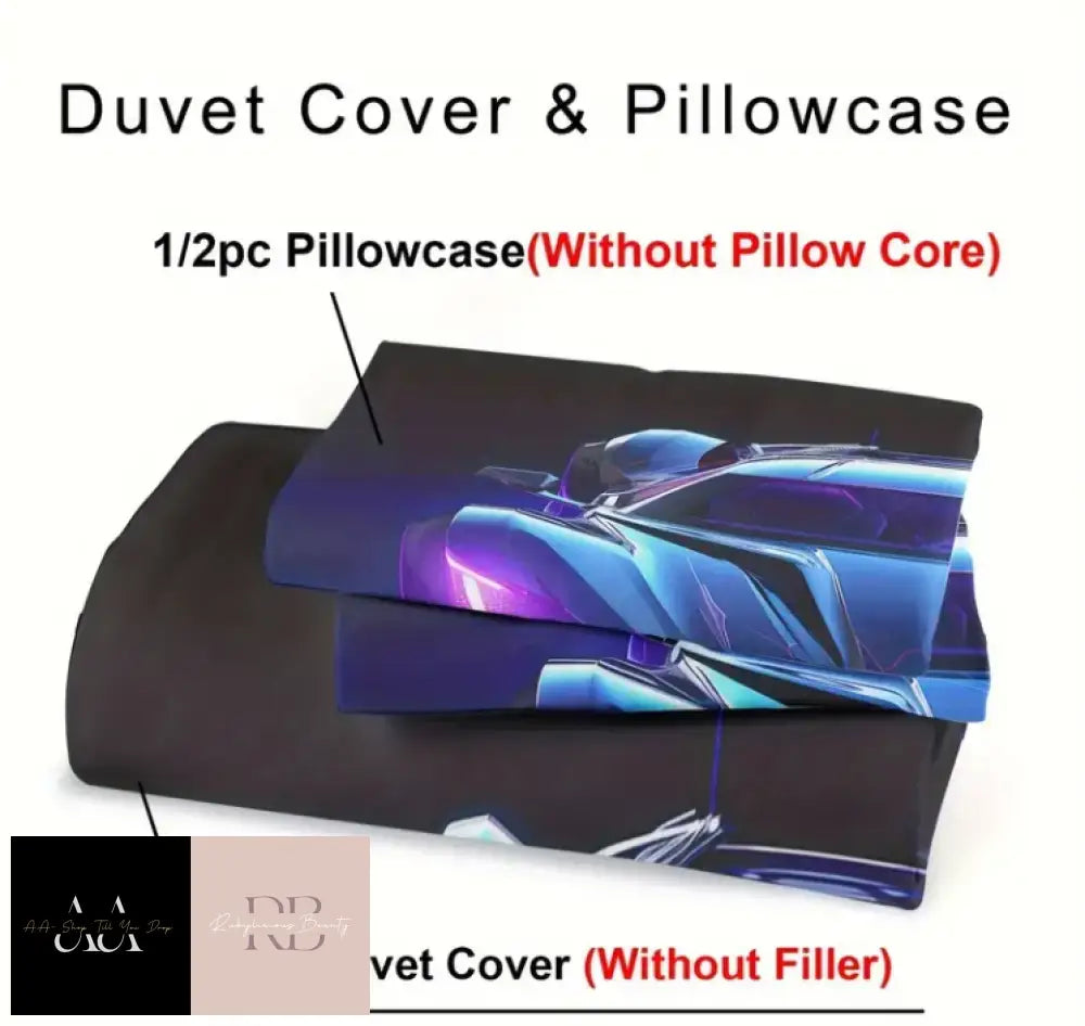 2/3 Piece Duvet Cover Set Neon Purple Car - Sizes