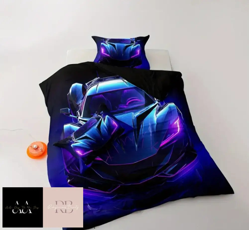 2/3 Piece Duvet Cover Set Neon Purple Car - Sizes