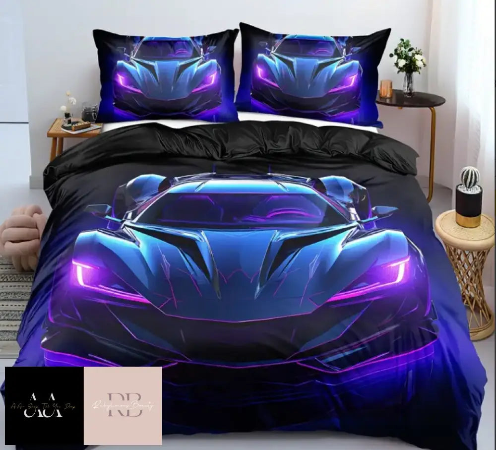 2/3 Piece Duvet Cover Set Neon Purple Car - Sizes