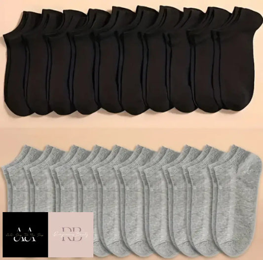 20 Ankle Socks 10 Black Grey