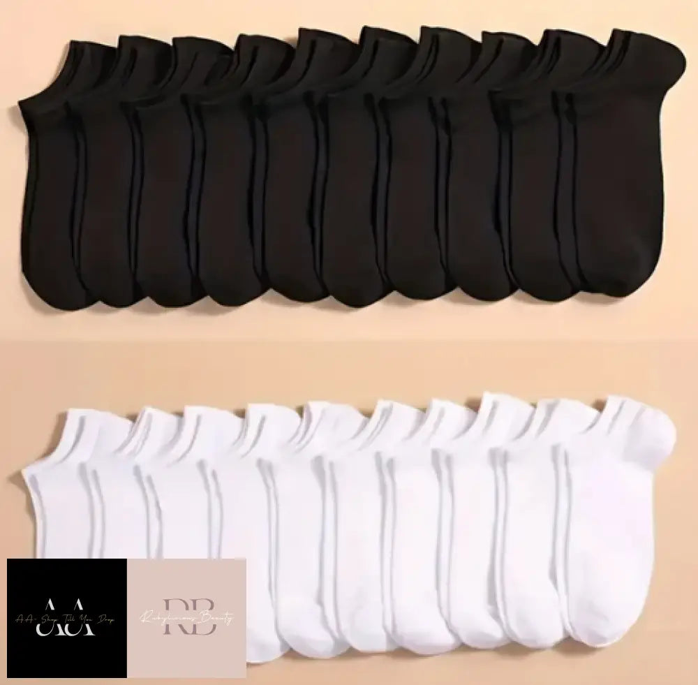 20 Ankle Socks 10 Black White