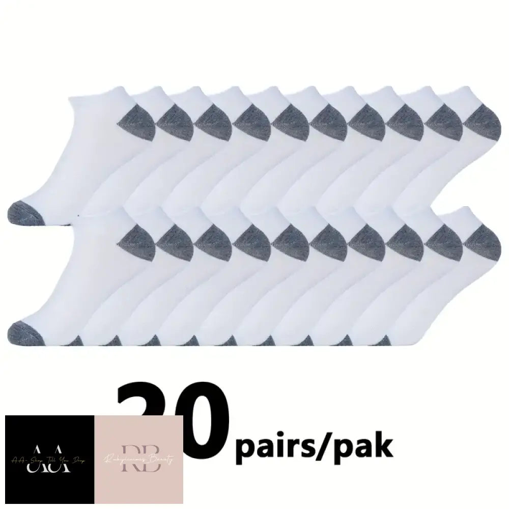 20 Pairs Of Men’s White Simple All-Match Short Socks