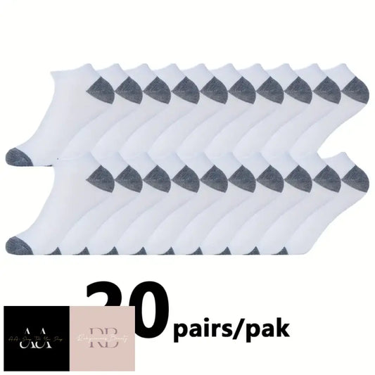 20 Pairs Of Men’s White Simple All-Match Short Socks