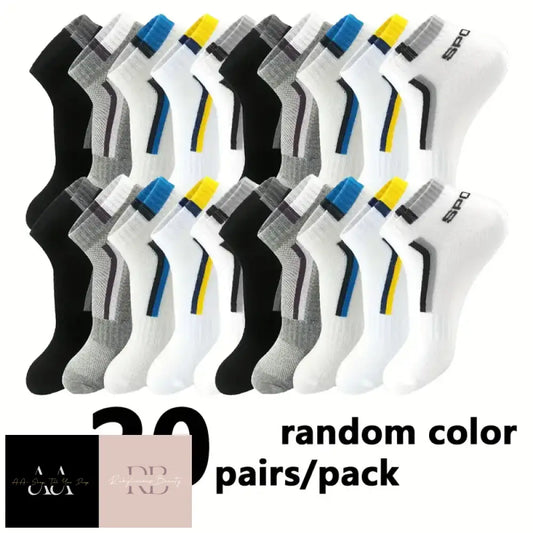 20 Random Pairs Of Men’s Simple Stripe Pattern Liner Anklets Socks