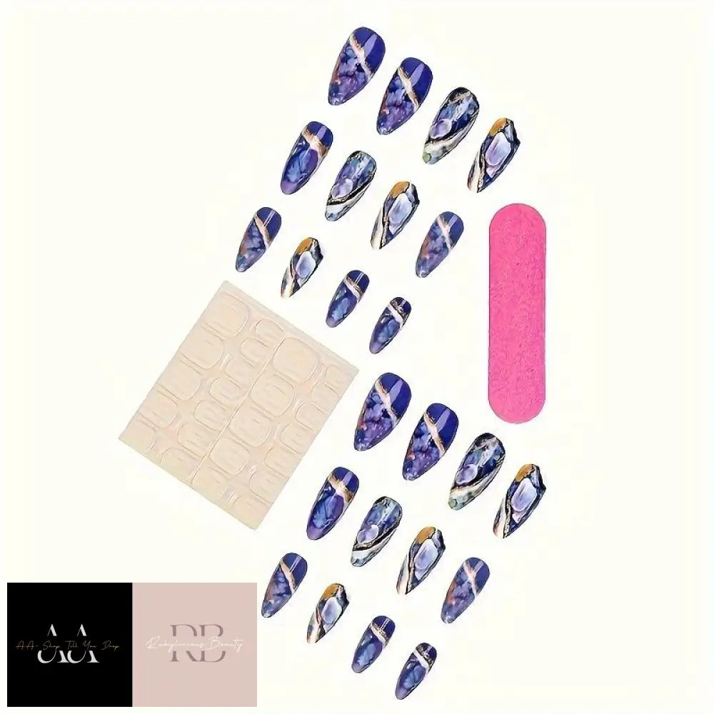 24Pcs/Box Press On Nails - Blue