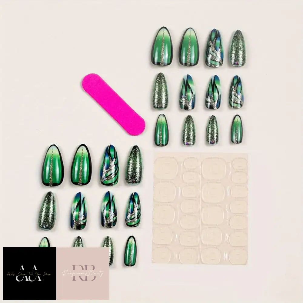 24Pcs/Box Press On Nails - Stiletto Green