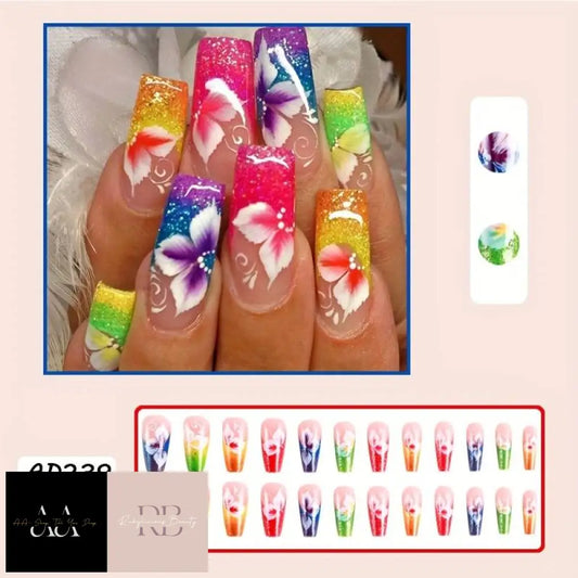 24Pcs/Box Spring Rainbow Press On Nails