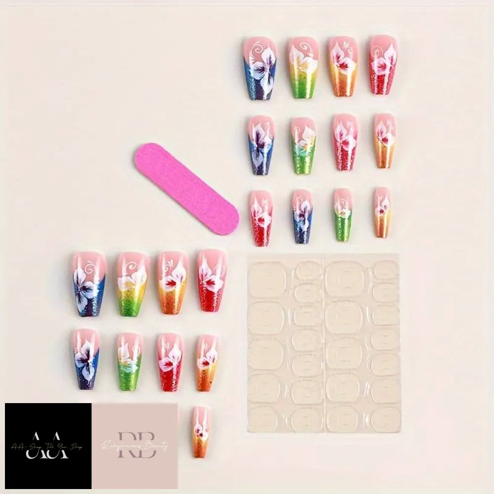 24Pcs/Box Spring Rainbow Press On Nails