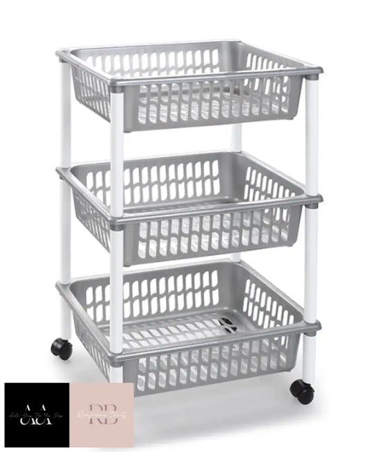 3 Tier Basket Storage Trolley - Silver