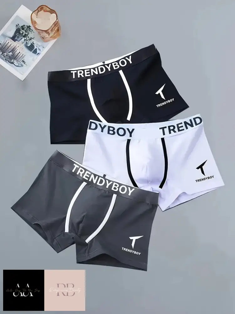 3Pcs Men’s Solid Color Boxer - Black White & Grey