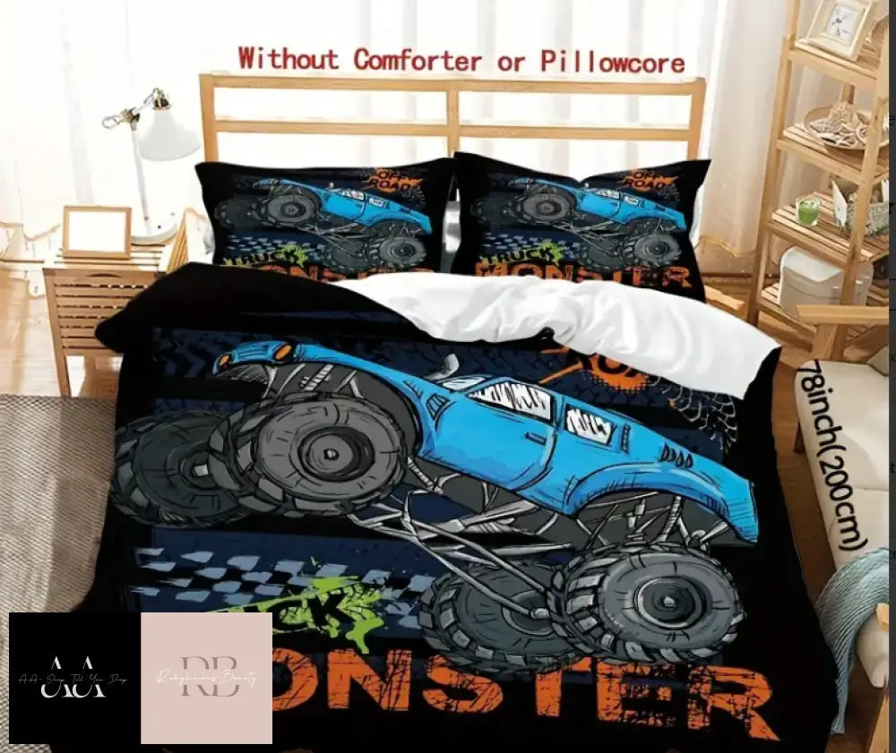 3Pcs Monster Truck Duvet Cover