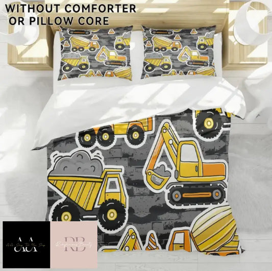 3Pcs Polyester Engineering Car Printed Duvet Cover Set - Sizes