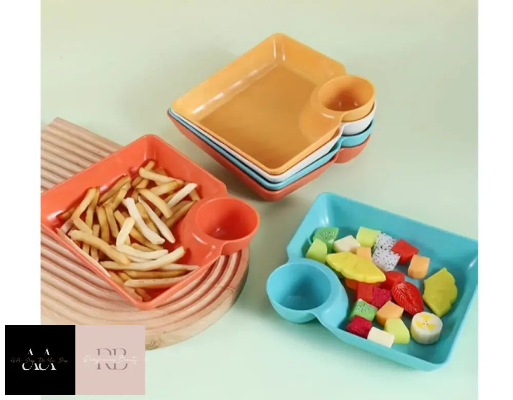 4 Plastic Platter Snack Plates Set