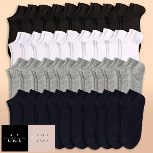 40 Ankle Socks 20 Black 10 White Grey