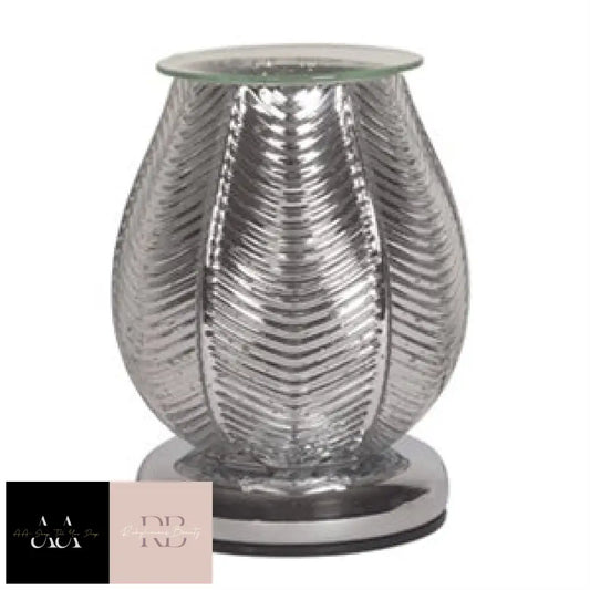 40W Ribbed Glass Electric Aroma Lamp - Silver Lustre 16Cm