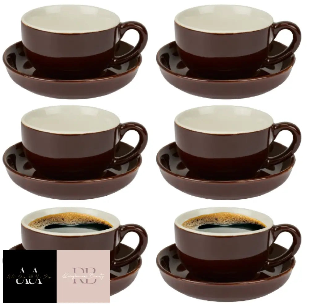 6 Espresso Cups And Saucer Set - Brown