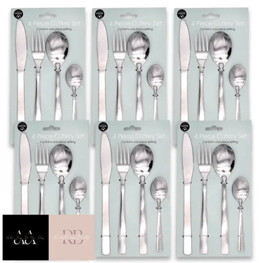 6 Packs Of Stainless Steel 1 Person Cutlery Sets - 24 Pieces