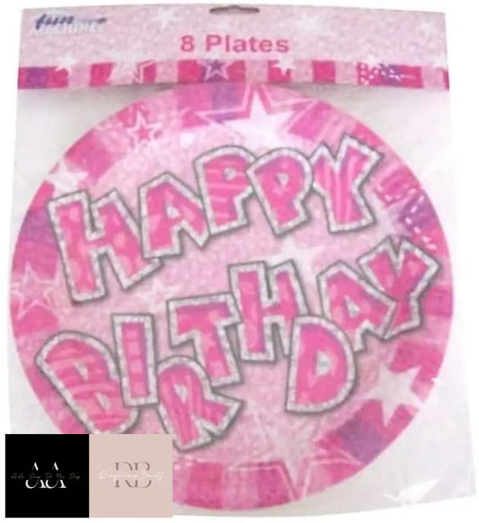 8 Plates-Pink-Happy Birthday
