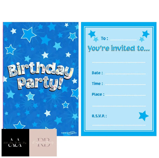 8Pcs Blue Birthday Holographic Invitations/Envelopes
