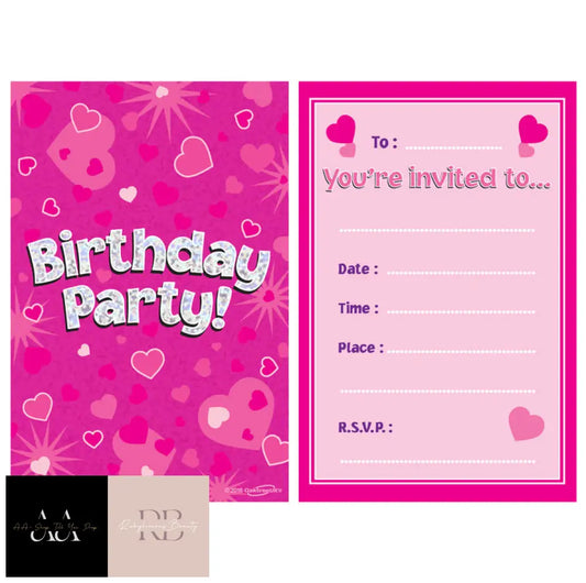 8Pcs Pink Birthday Holographic Invitations/Envelopes