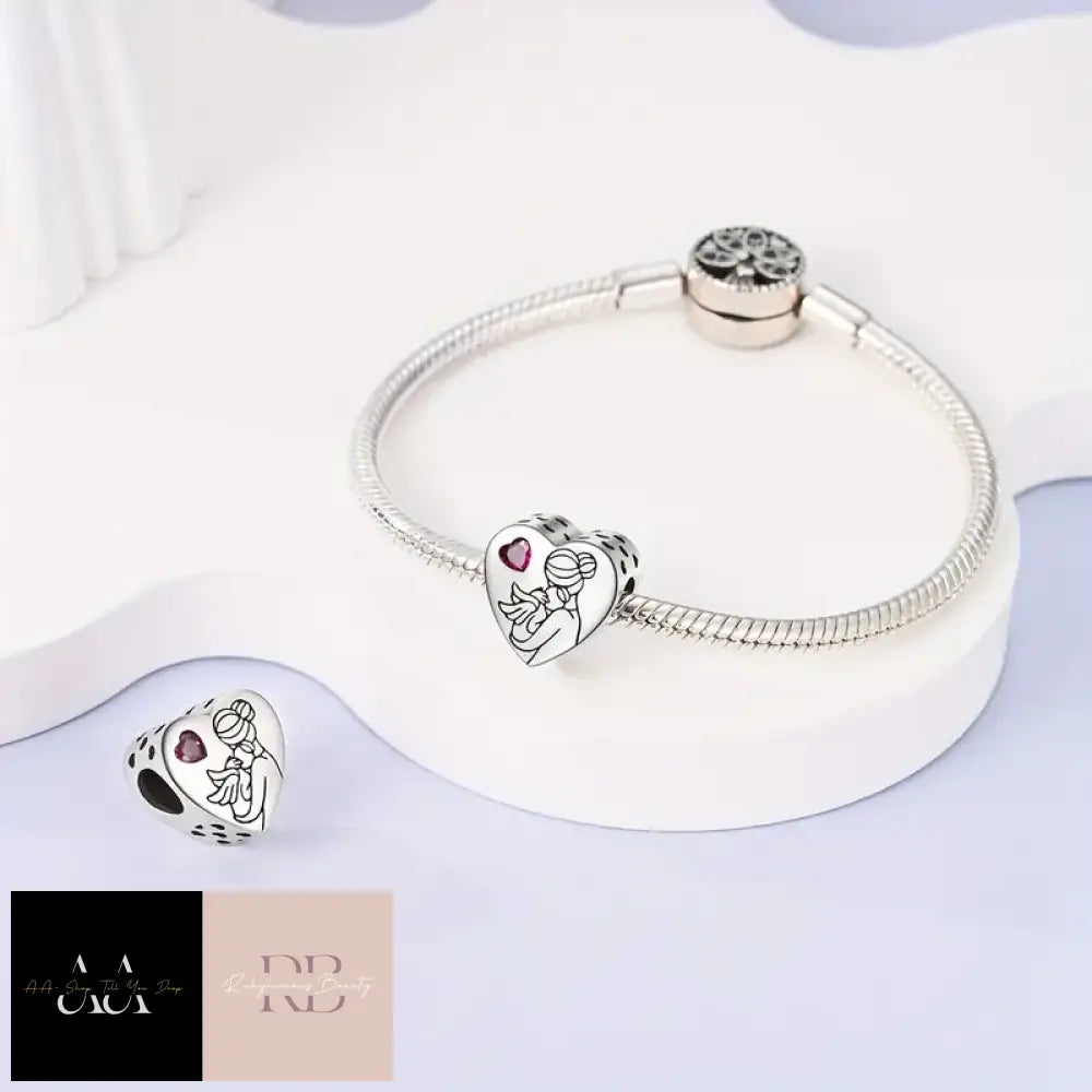 925 Silver Plated Bead Heartshaped Great Mother’s Love String Chram