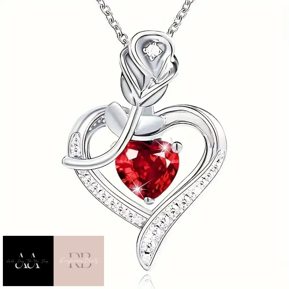 925 Silver Plated Elegant Rose Zircon Heart