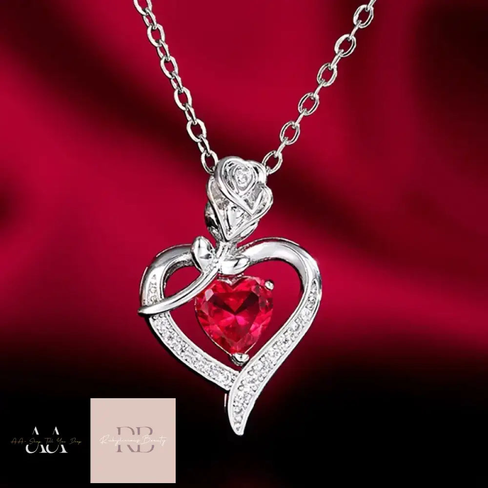 925 Silver Plated Elegant Rose Zircon Heart