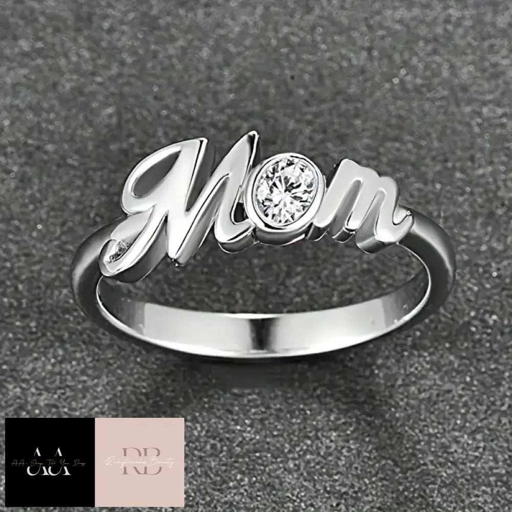 925 Silver Plated Inlaid Oval Zircon Ring - Mom