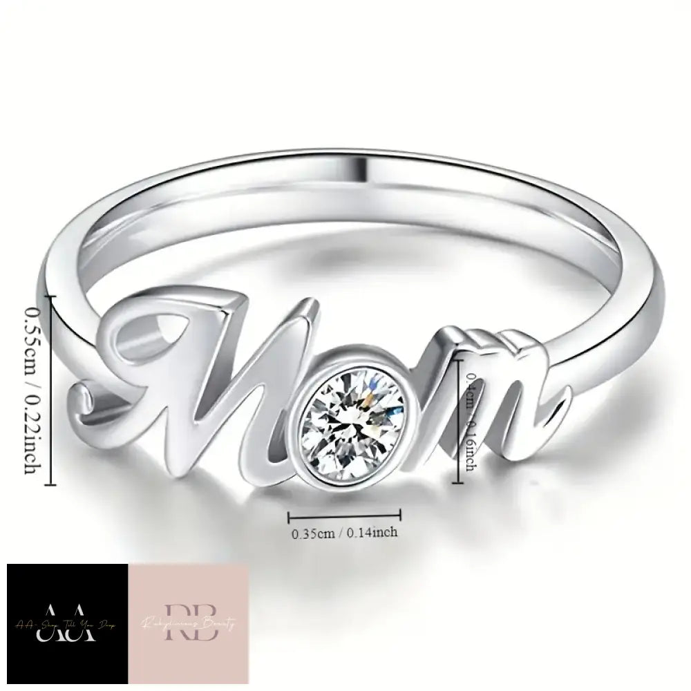 925 Silver Plated Inlaid Oval Zircon Ring - Mom