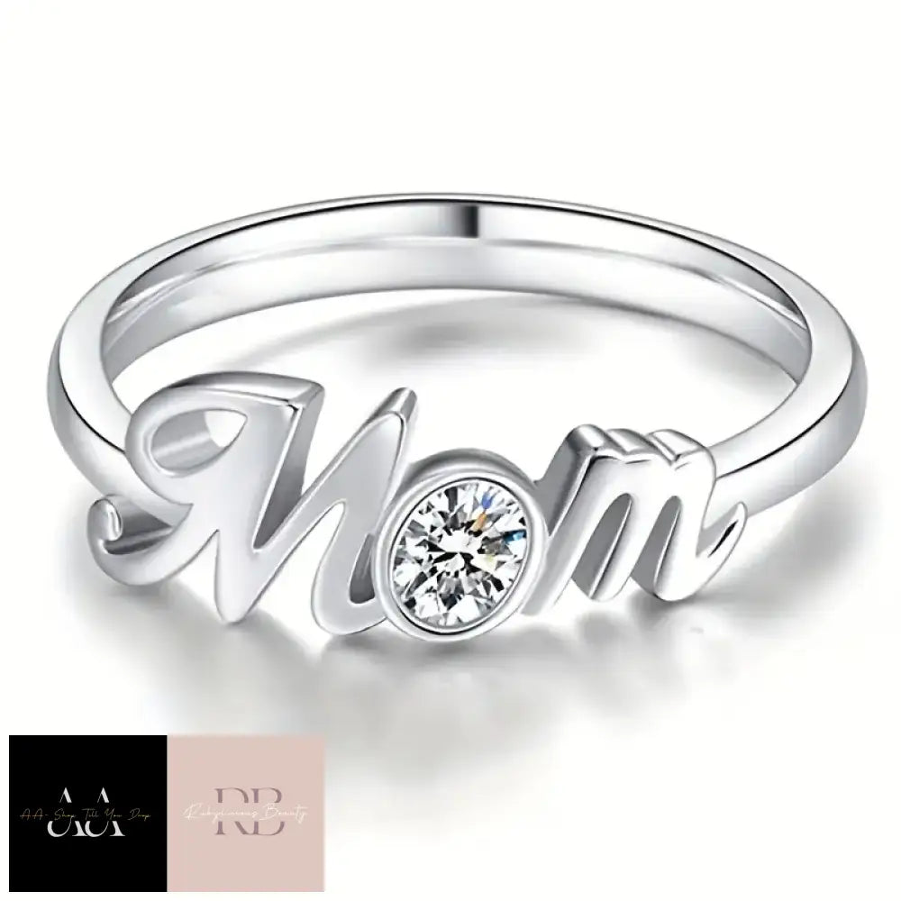 925 Silver Plated Inlaid Oval Zircon Ring - Mom