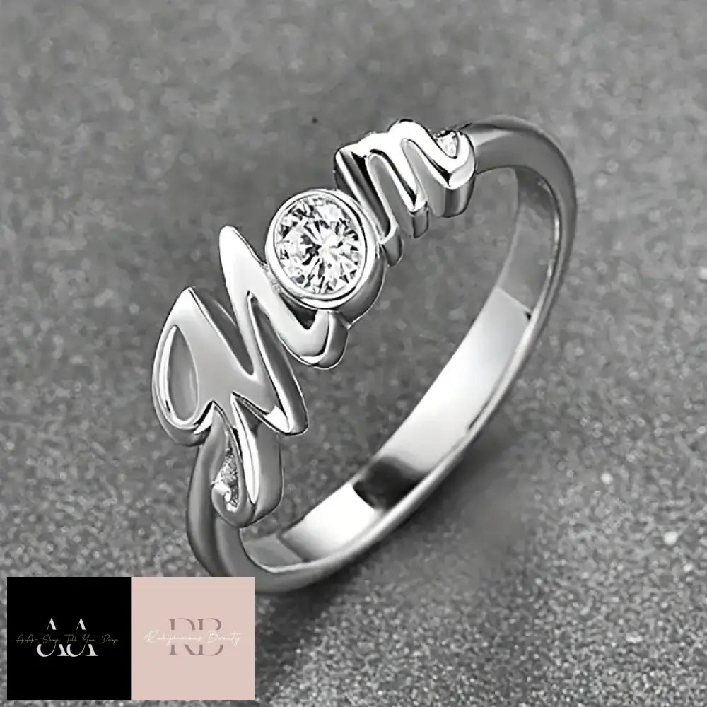 925 Silver Plated Inlaid Oval Zircon Ring - Mom