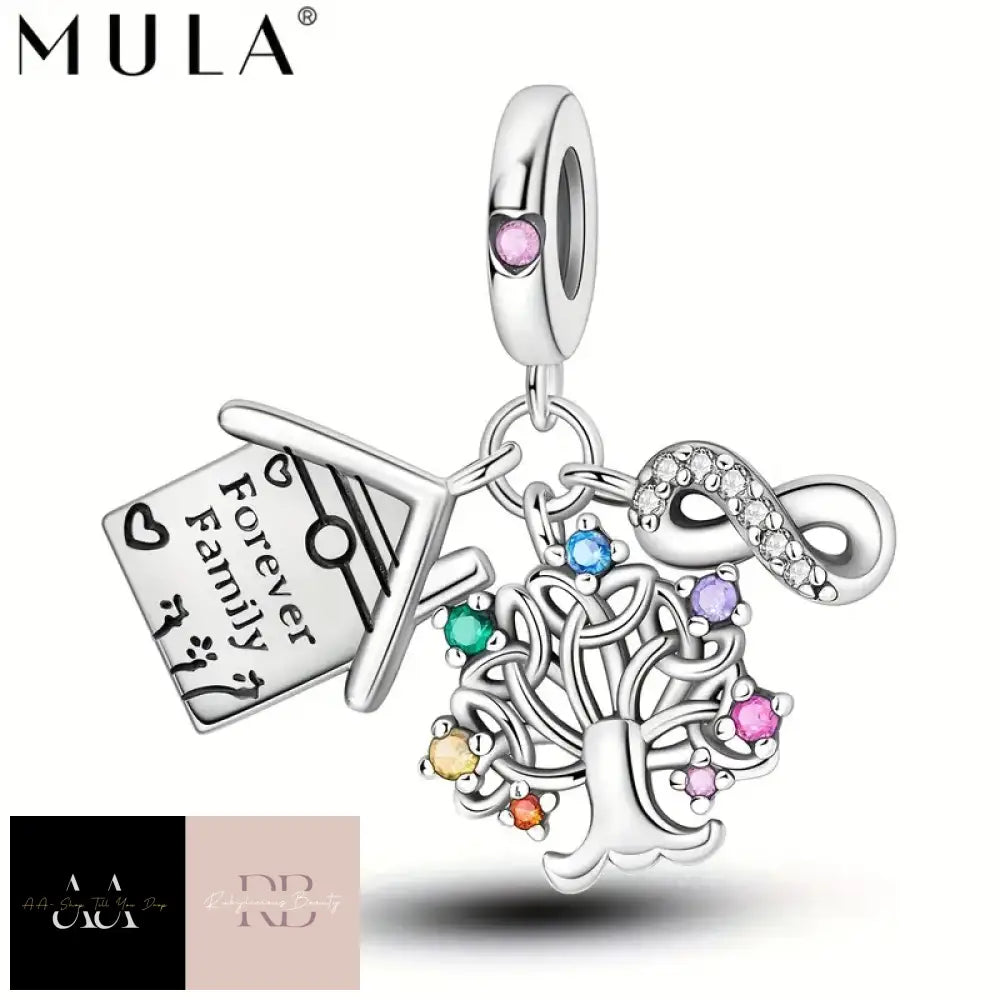 925 Silver Plated Simple Zircon Life Tree Forever Family House Infinite Pendant Charm