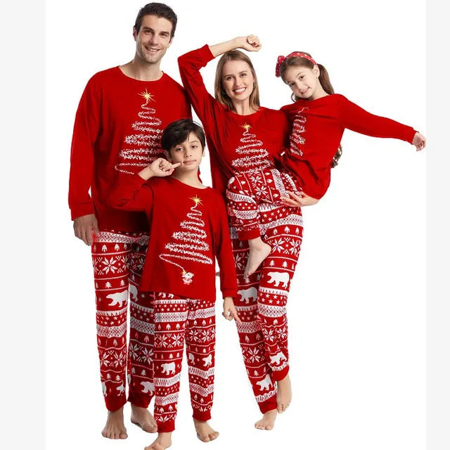 Family Christmas Outfits Mom Dad Kids Matching Pajamas Set - Red