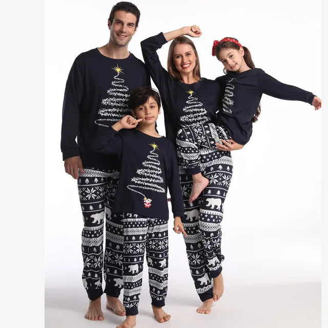 Family Christmas Outfits Mom Dad Kids Matching Pajamas Set - Black