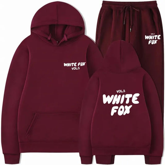 White Fox - 2 Sets tracksuits - Wine Red with White Text