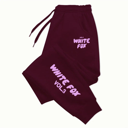 White Fox women's Tracksuit Bottoms- Purple text, Wine Red Bottoms