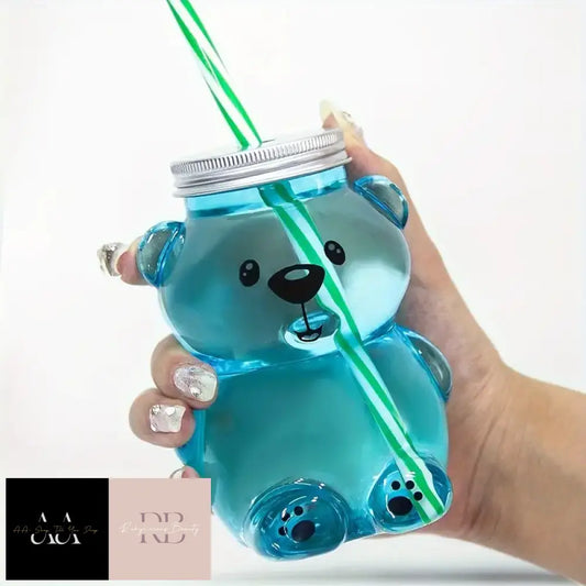 Adorable Plastic Cartoon Bear Straw Cup - Green