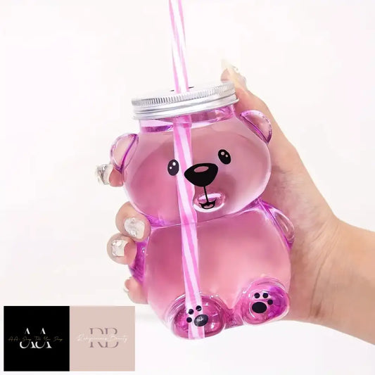 Adorable Plastic Cartoon Bear Straw Cup - Pink