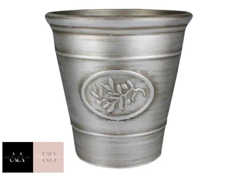 Aged Silver Design Plastic Planter X 30Cm With Embossed Olive Branch