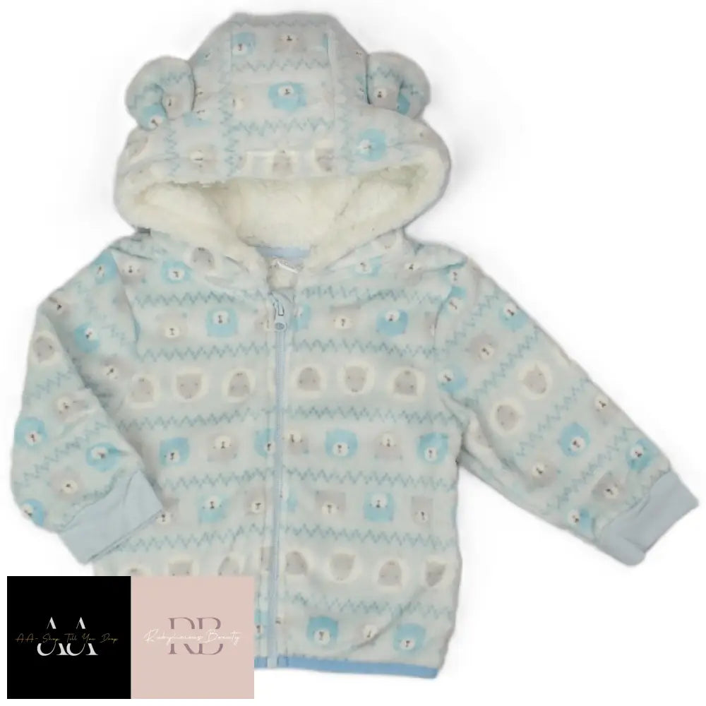 Baby Blue Fairisle Print Hooded Cuddle Fleece Jacket