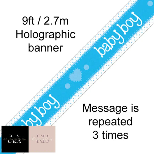 Baby Boy Holographic Foil Banner X 2.7M-Blue