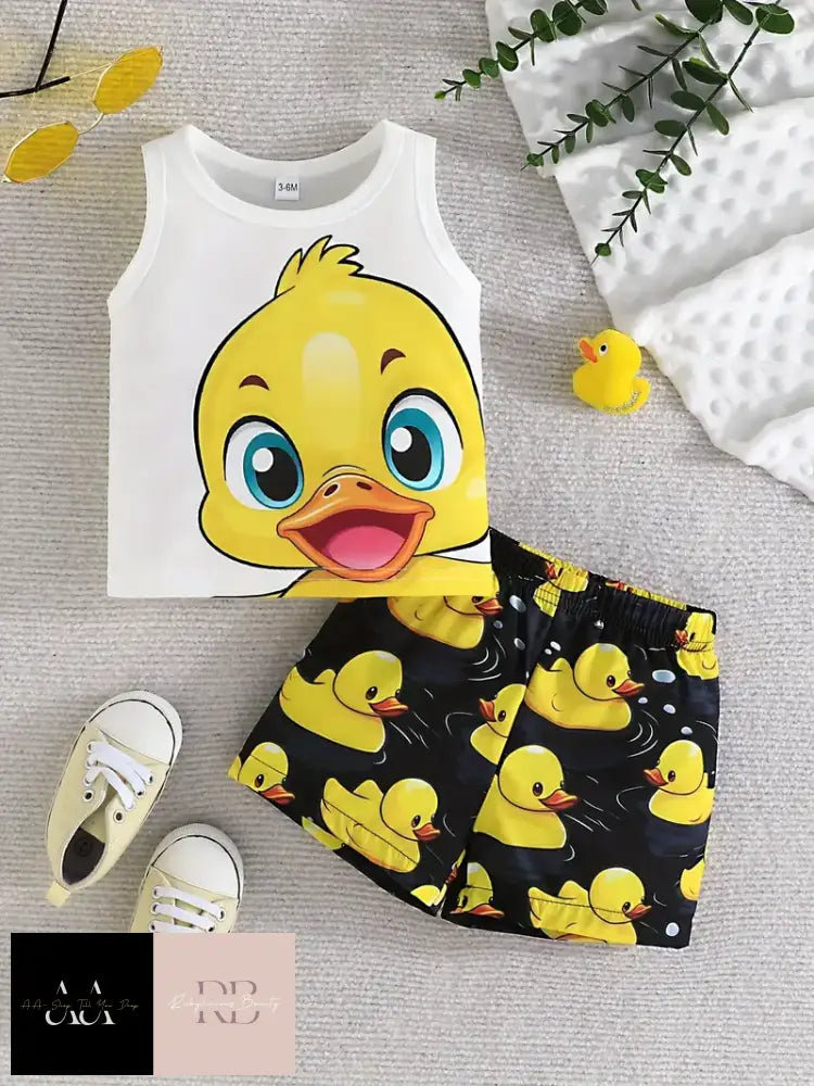 Baby Boys Cute Duck Pattern Outfit - Bright Yellow 3/24Months