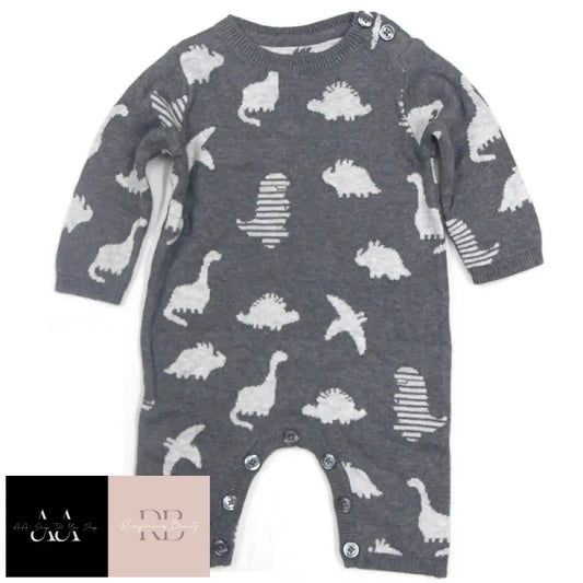 Baby Boys Dinosaur Pattern Knitted Romper (0-18 Months)