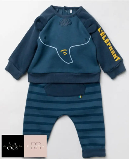 Baby Boys Elephant Soft Fleece 2 Piece Outfit (0-9 Months)
