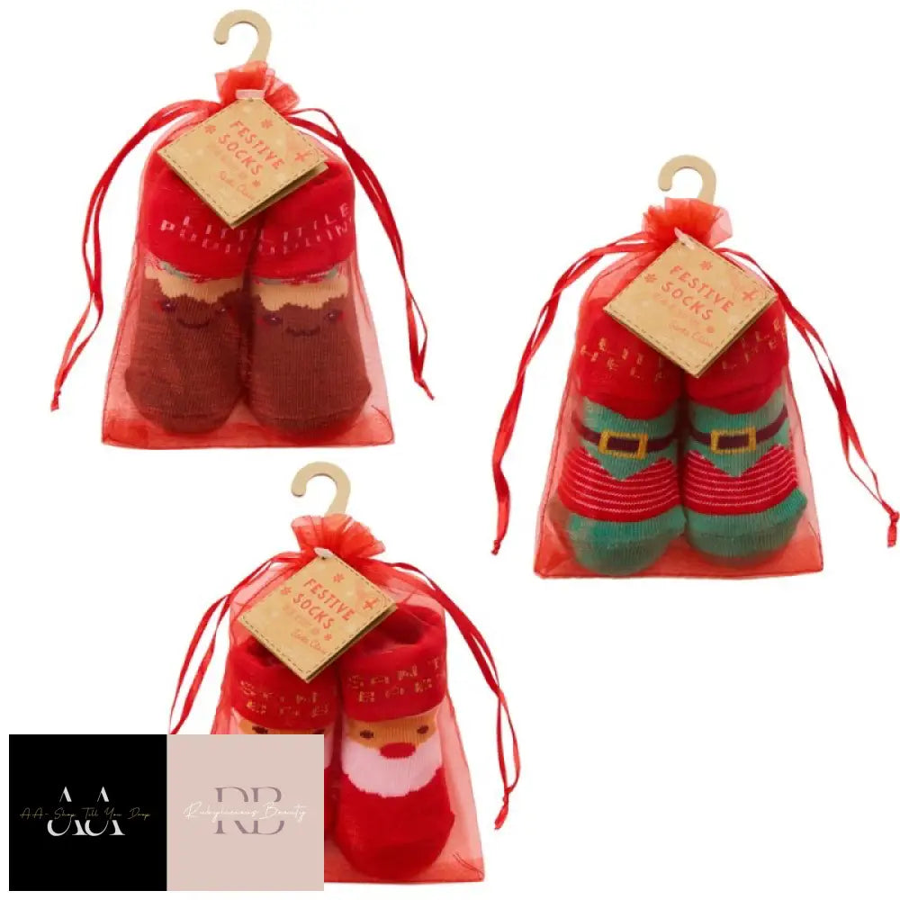 Baby Christmas Organza Bag Gift Socks (0-12 Months)