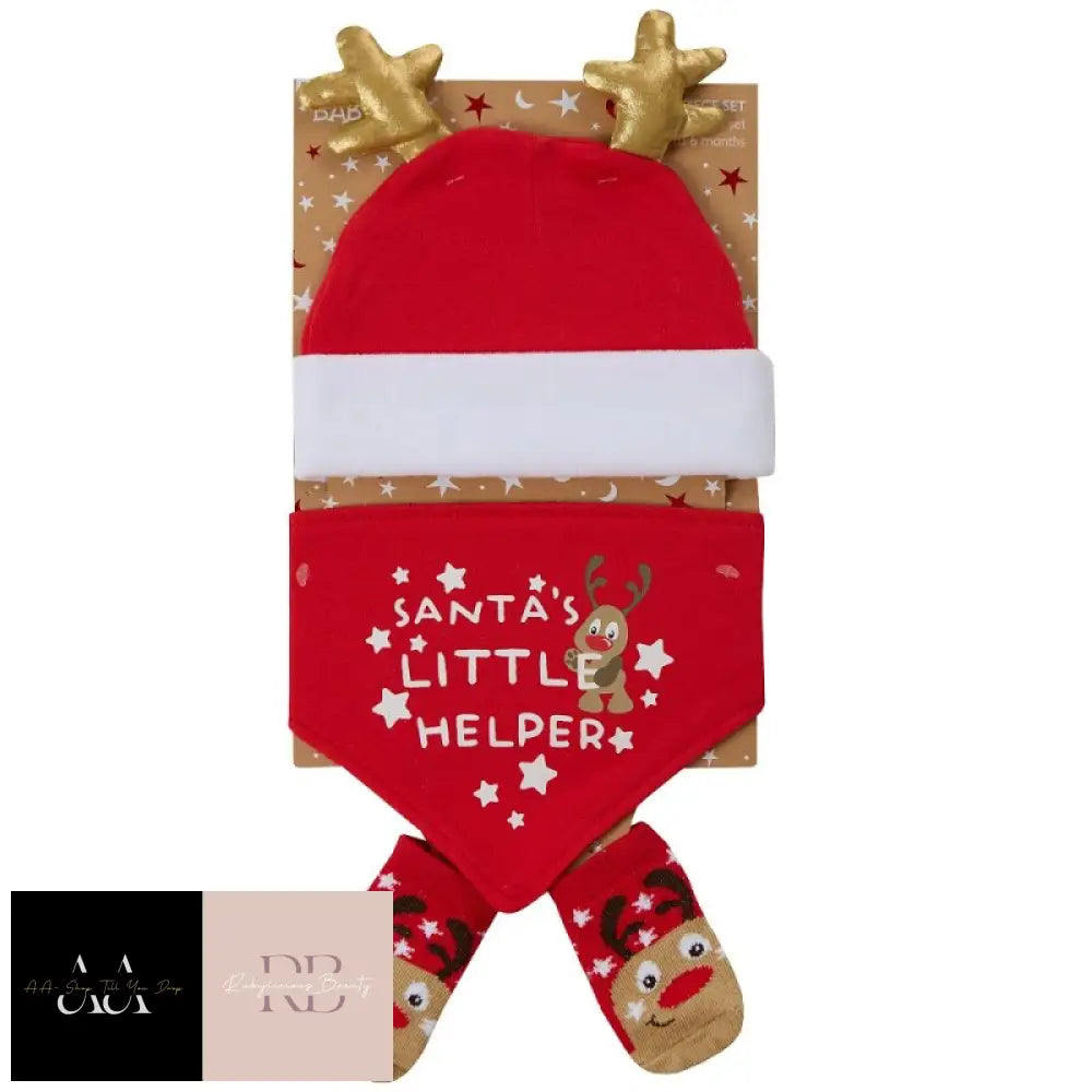 Baby Christmas Reindeer Hat Bib & Socks Set (0-6 Months)