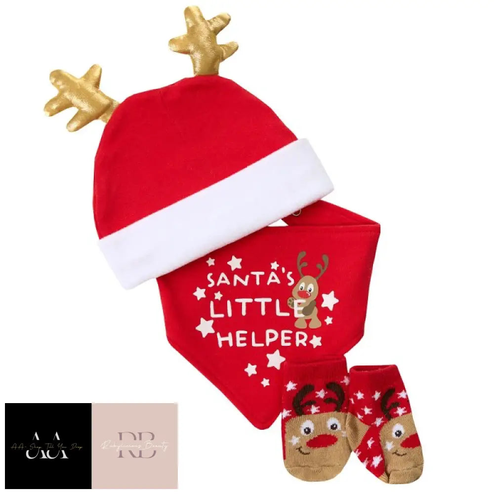 Baby Christmas Reindeer Hat Bib & Socks Set (0-6 Months)