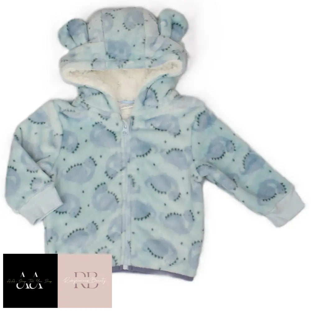 Baby Dino Print Hooded Cuddle Fleece Jacket